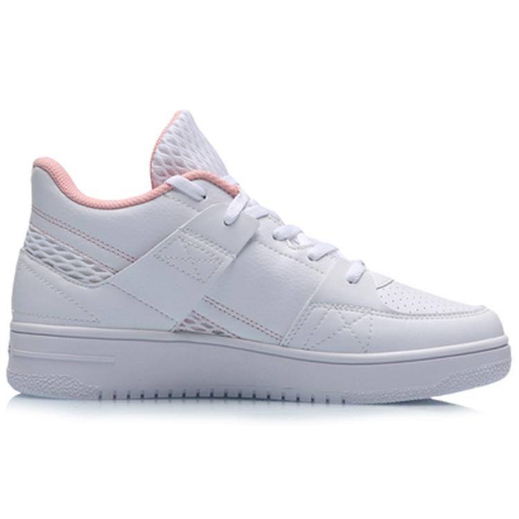 Li Ning Slip Resistant Abrasion Resistant Mid Top Basketball Shoes Women's Pink White AGBP062-1