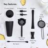 Cocktail Set, Cocktail Making Set, Parisian Matte Black 9 Piece Stainless Steel Cocktail Shaker Set, Bar Tool