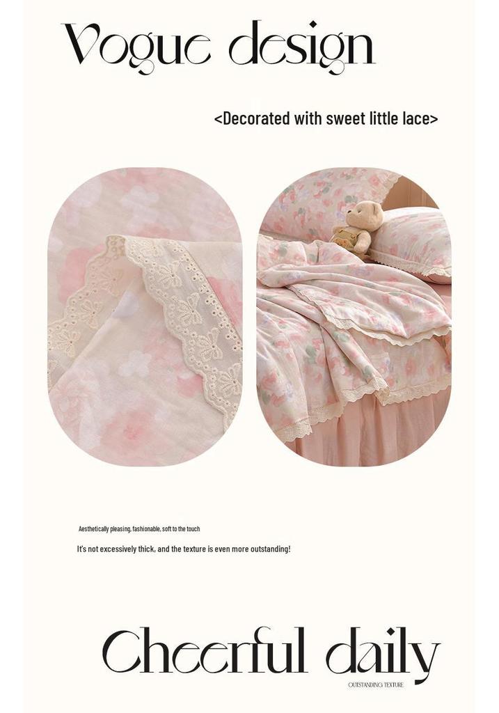 2026 Pure Cotton Double Gauze Lace Bed Skirt Summer Quilt: Cool Air Conditioning Four-Piece Set