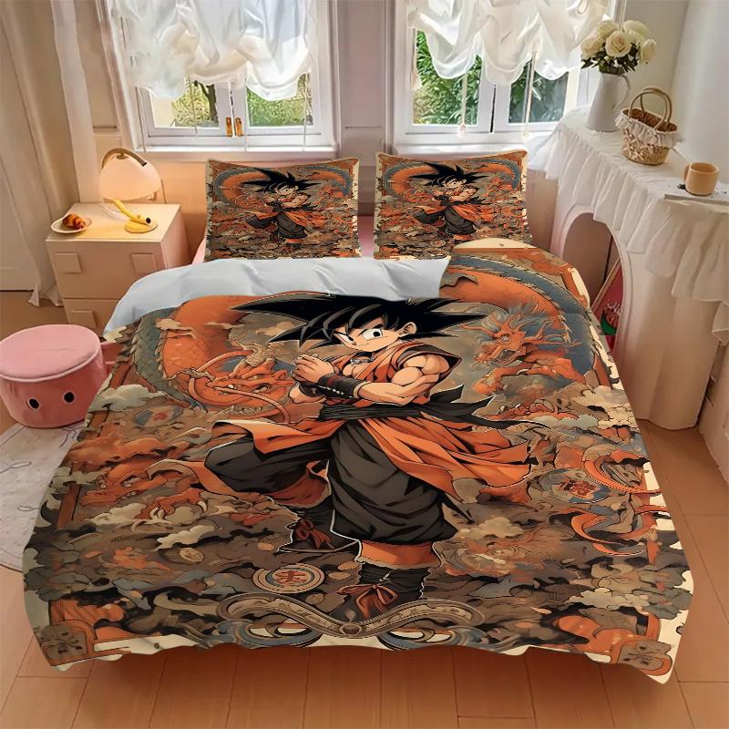 3pcs Goku's Epic Journey Dragon Ball Z Print Bedding Set (1 Cover + 2 Pillowcases, Without Inserts), This Printed Bedding Set is Soft and Co