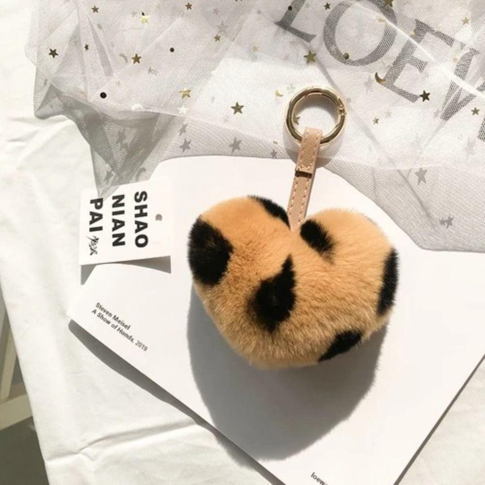 Rex Rabbit Fur Heart Fluffy Fur Keychain Cartoon Design Heart Plush Pendant  Bag Decoration