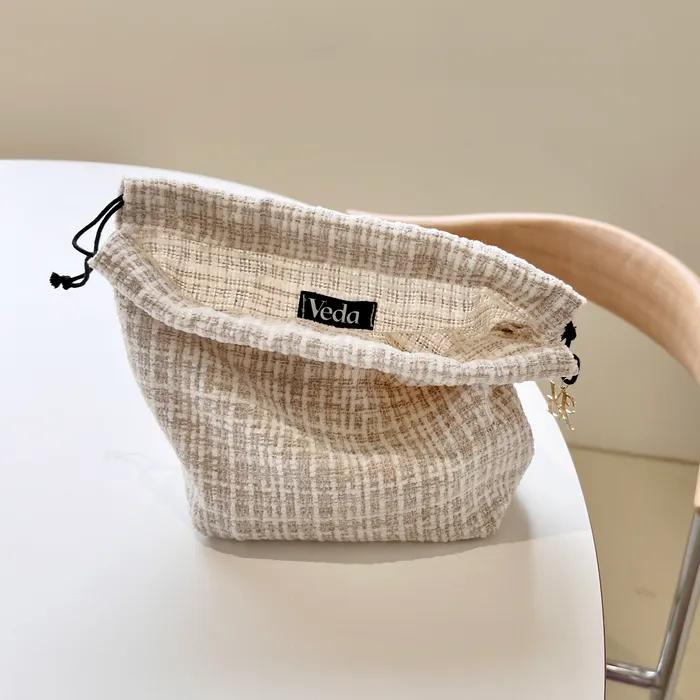 Tweed Beige String Pouch