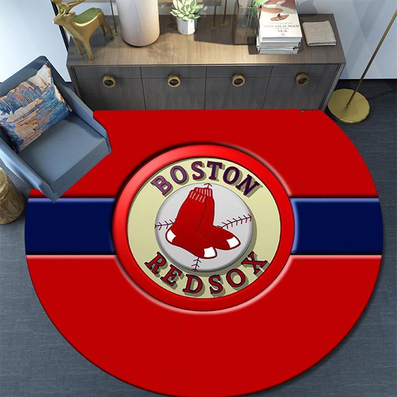 Boston Red Sox2 Round Area Rug,Carpet Rug for Living Room Bedroom Sofa Playroom Decor,Non-slip Floor Mat