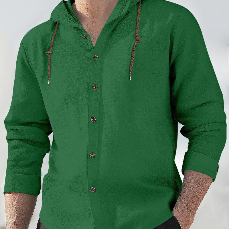 Spring and Summer Long Sleeve Men's Casual Shirt European Style Hooded Top Button Loose Shirt
