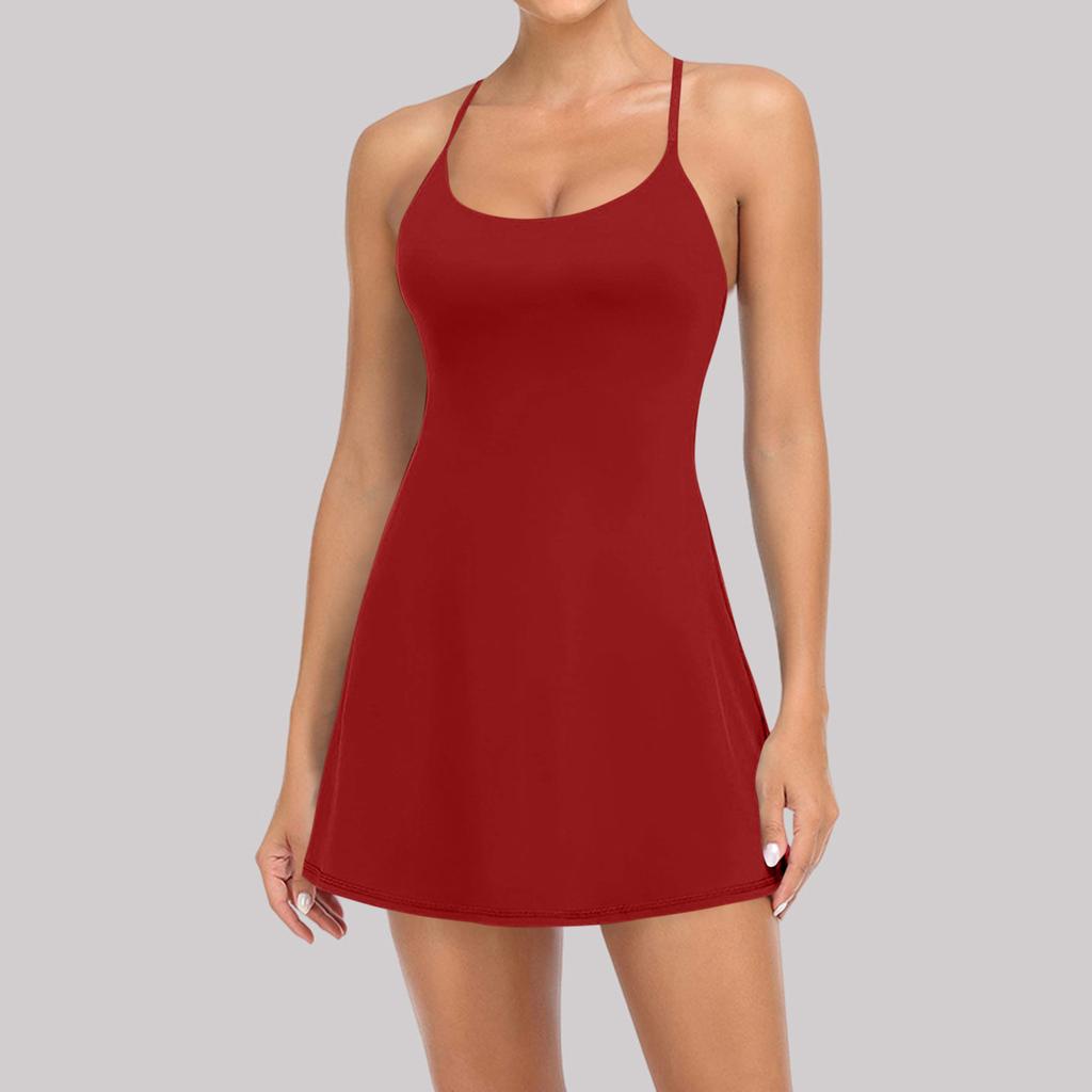 Women Sleeveless Sports Dress Ice Silk Quick Dry Athletic Dress Outdoor Training Running Tennis Dress with Slim Fit and Lightweight Fabric