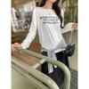 Women's European Style Long Sleeve Loose-Fit Letter Print T-Shirt, American Retro Slim Base Layer
