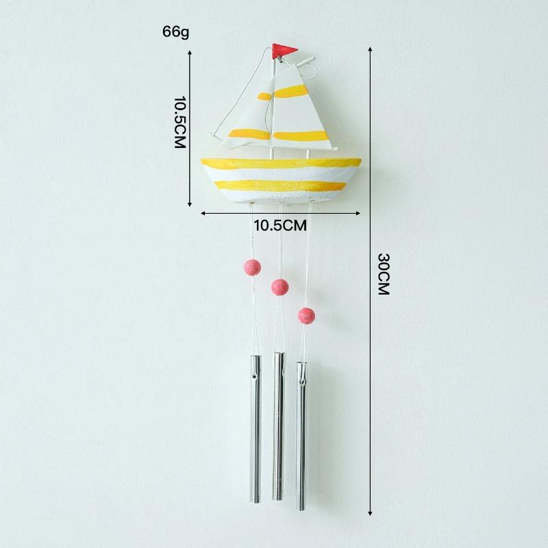 Středomořský větrný zvonek - Dřevěná dekorace plachetnice, Závěsný model lodi, Vzdušná ozdoba s námořní tématikou pro domácí zahradu