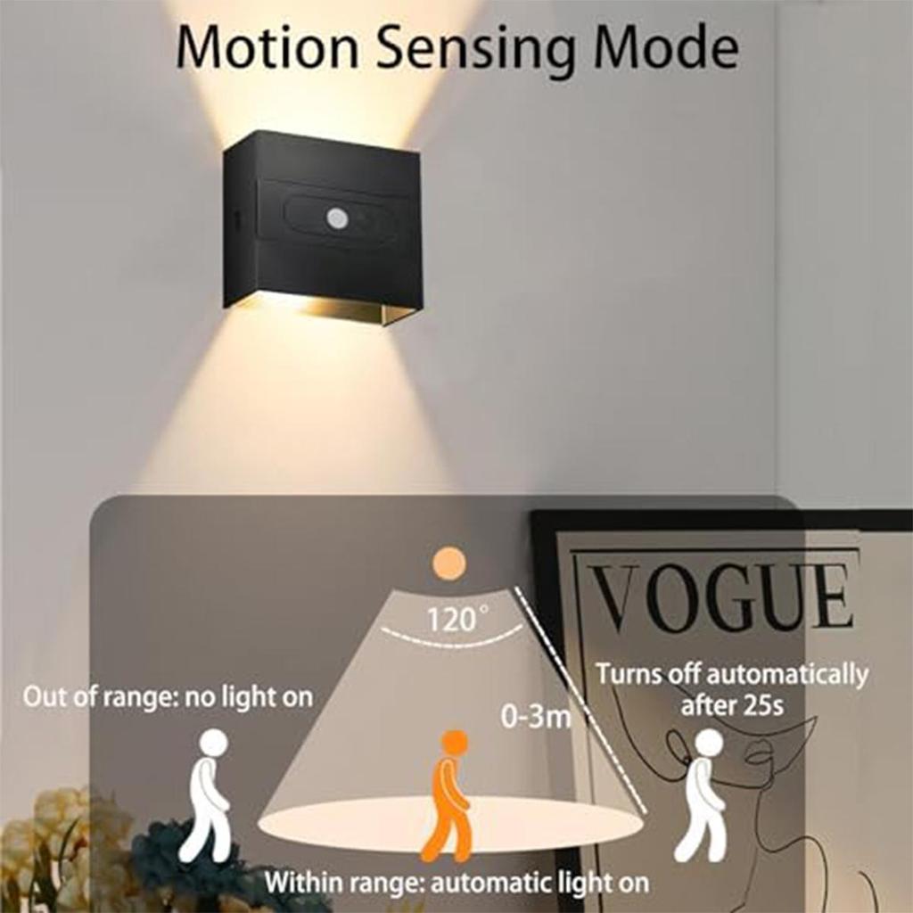 Motion Sensor Usb Rechargeable Led Wall Lamp With Night Dimmable Lamps Indoor Wireless Light Decorative Living Room Up-Down Dual