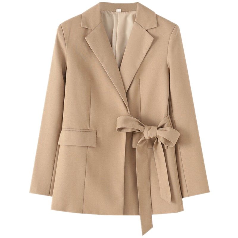 

Модный стиль 2024 Новая осенняя женская одежда Стильный универсальный приталенный с длинными рукавами Хлопково-льняной асимметричный костюм Верхняя одежда Khaki L