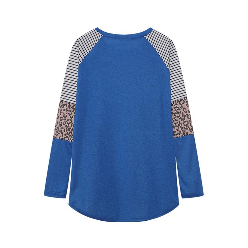 Women's Color-Blocked Stripes Round Neck Casual Long Sleeve Sweatshirt Autumn Outwear