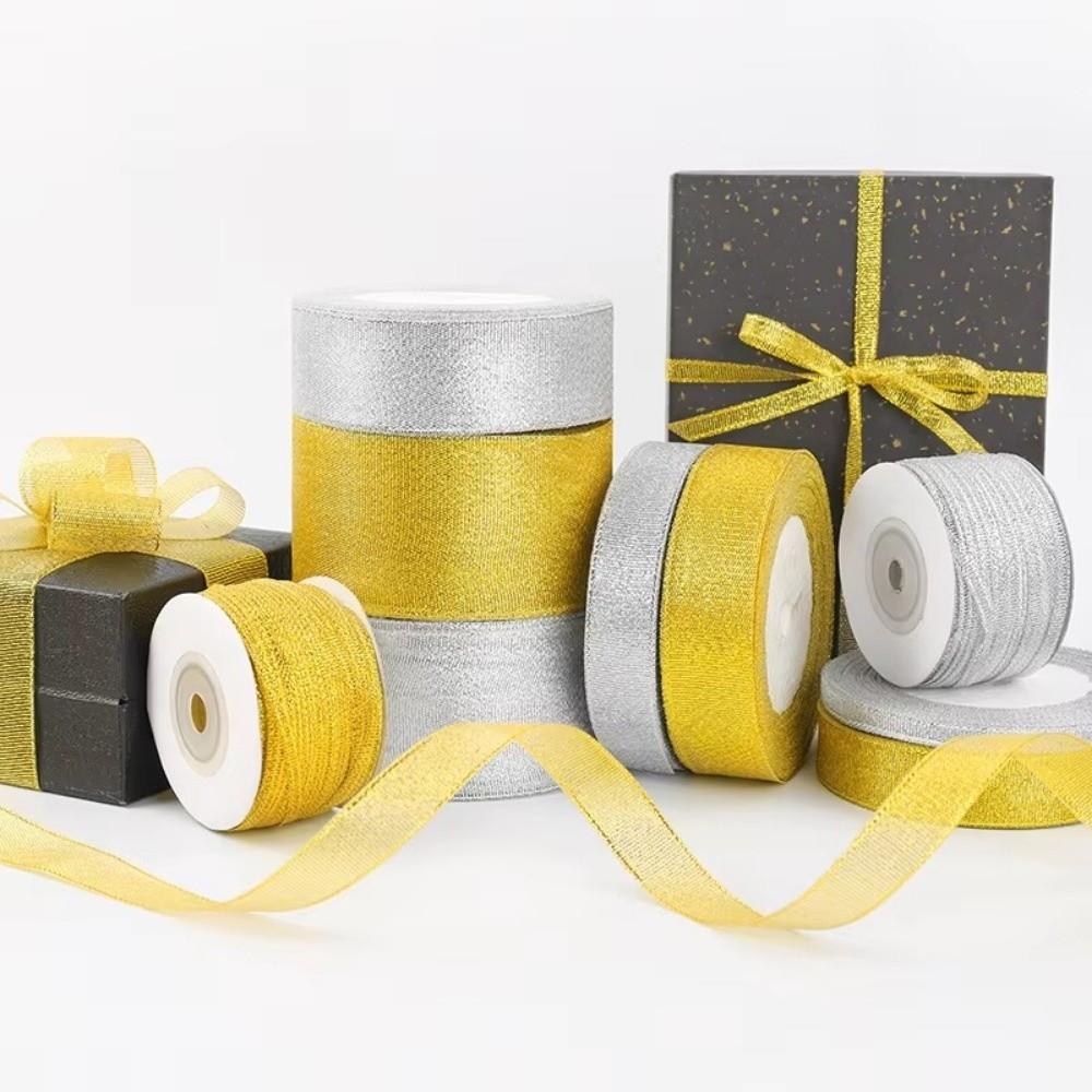 DIY 5 Rolls Satin Ribbon Glitter Gold Silver Organza Ribbon Onions Ribbons Wedding Decoration