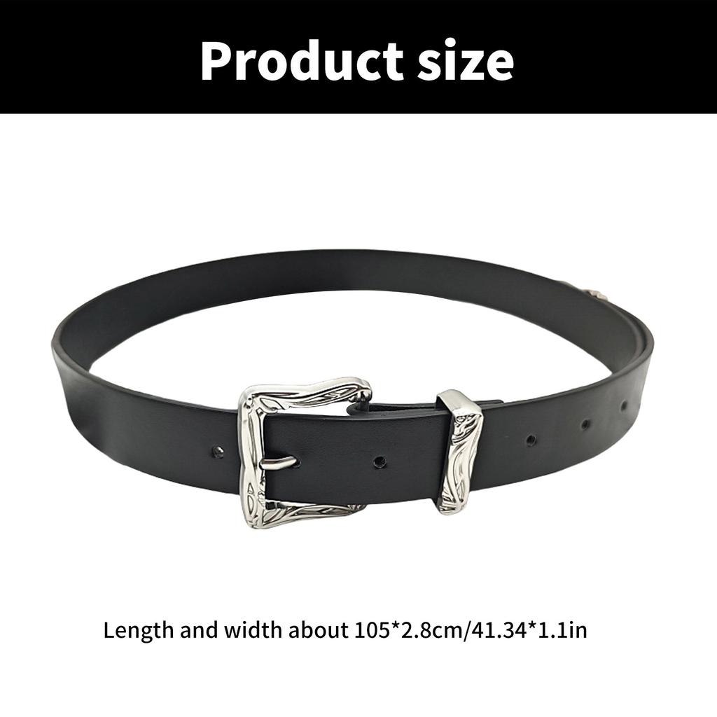 Adjustable Carved Buckle Belt for Pants Jeans Eye Catching PU Belt Y2K Metal Buckle Skinny Belt Vintage Waist Ornament