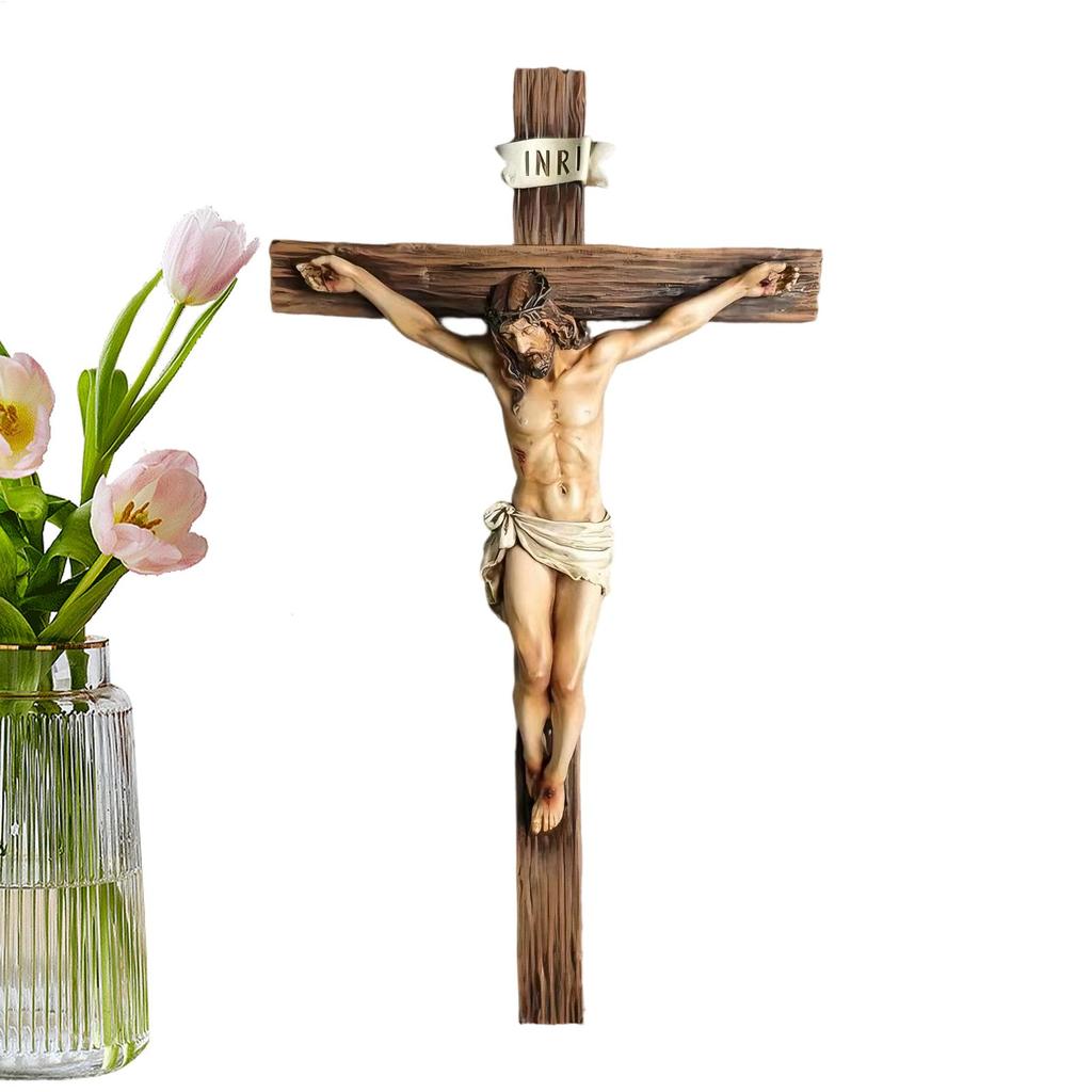 9.6" Christian Gift Religious Jesus Cross Crucifix Statue Resin Saint Catholic Figurine Crafts Wall Hanging Ornament