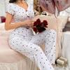Heart Print Women’s Pajama Set: Stylish European & American Design, Wearable Outdoors, Long Pants, Two-Piece