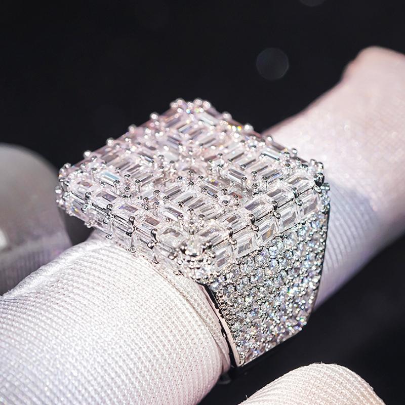 Huitan Trendy Geometry Women Ring Inlaid Full Bright Cubic Zirconia for Wedding Party Engagement Noble Accessories Jewelry Gift