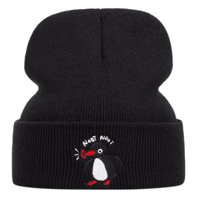 Cute Penguin Embroidered Knitted Hat Autumn And Winter Warm Men'S And Women'S Outdoor Adult Noot Wool Hat