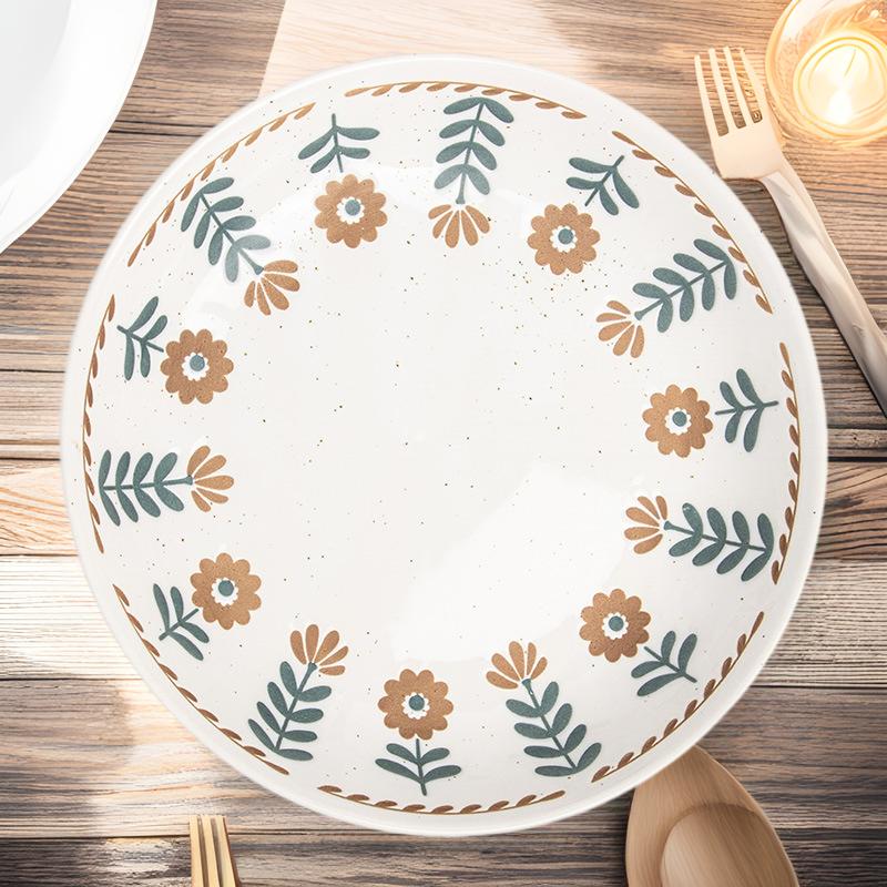Retro Japanese Hand-Painted Small Flower Ceramic Plate, Household Tableware, Deep Plate, Creative Plate, Vegetable Plate, Pasta Plate, Western Plate