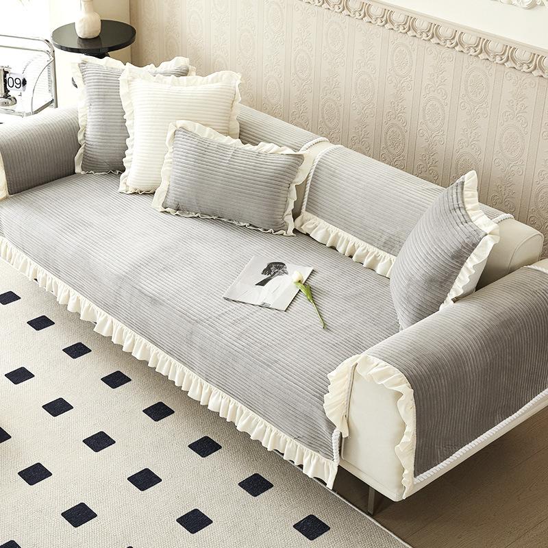Winter-Plüsch-Sofakissen für alle Jahreszeiten, rutschfest, einfach, moderner Bezug, vollständiger Bezug, verdicktes Stoffhandtuch