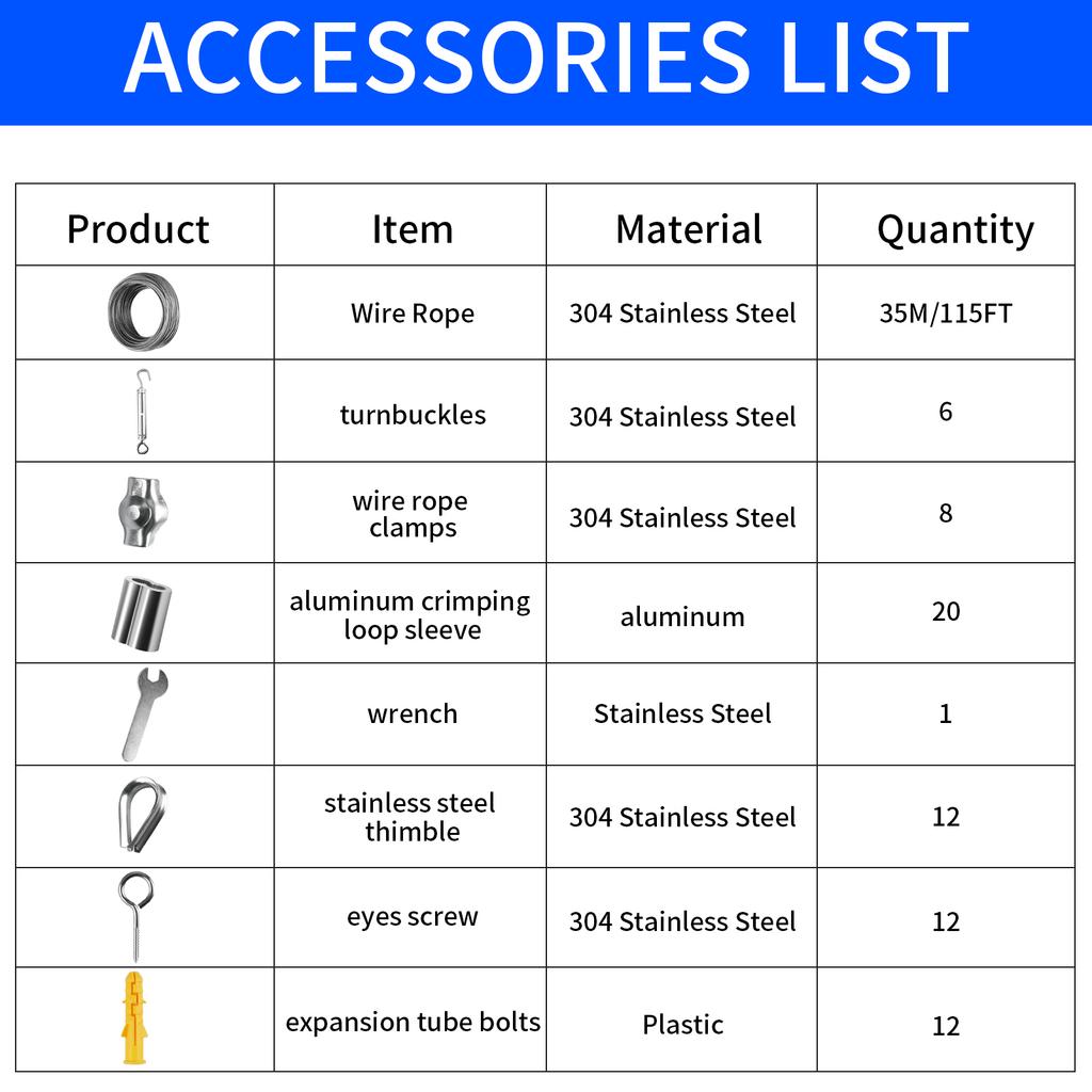 Stainless Steel Wire Rope Kit Shelter Wire Rope Cable M4 Turnbuckles Wire Tensioner Kit PVC Coated Garden Camping Tent Ropes