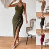 2024 Spring/Summer European & American Women's Waist-Cinching Slit Backless Spaghetti Strap Dress