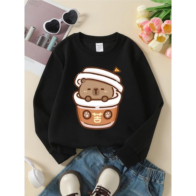 European Sizes Kids' Crewneck Sweatshirt - Bear Face Cup with Chinese Character , Sportswear And Casual Wear, Soft And Comfortable