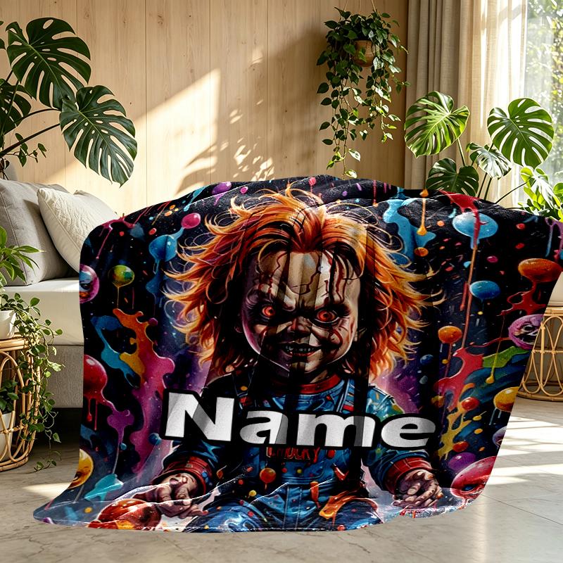 Custom Name Personalized Bride of Chucky Print Blanket, Home Decor, Bedroom, Sofa, Camping, Couch, Gifts for Birthday Christmas