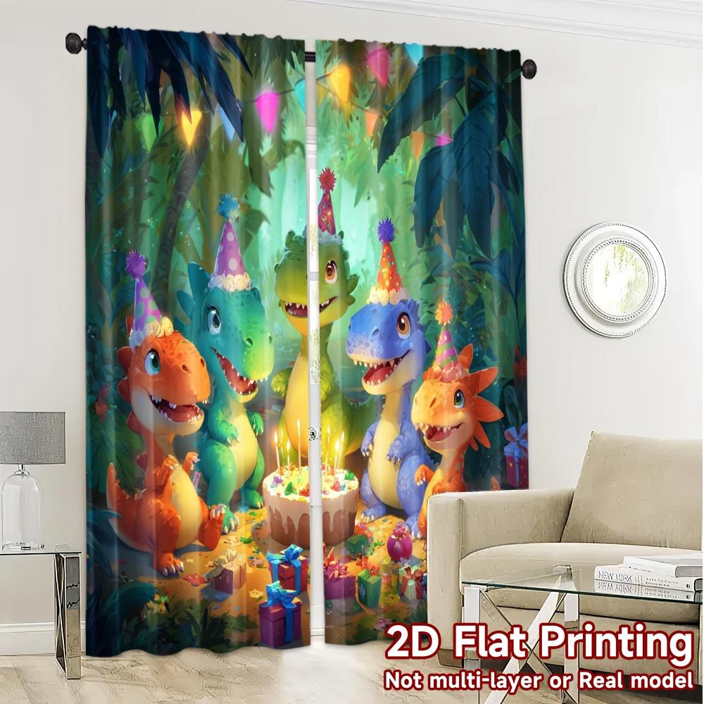 2pcs, 2D FLAT PRINTING Curtains (Without Rod) DinoBirthdayParty Popular Creative Curtains 100% Polyester Curtains Outdoor