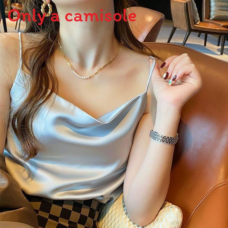 Womens Satin Vneck Tank Top With Solid Color And Soft Ribbed Fabric For Spring Summer Casual Wear