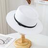 French Top Hat Flat Top Straw Hat Women's Retro Black Belt Buckle Straw Hat Sunscreen Shade Straw Hat Seaside Beach Hat