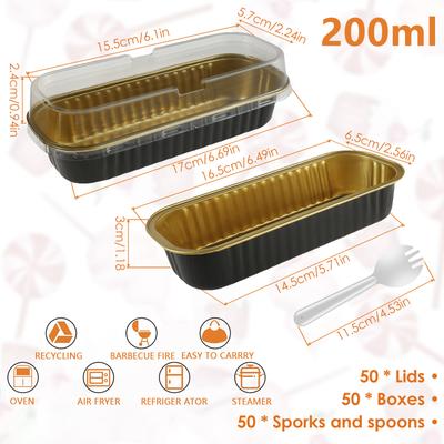 150 Piezas Mini Moldes para Pasteles con Tapas y Cucharas 200ml Rectangular Papel de Aluminio Moldes para Hornear Latas Antiadherentes Cocina Contenedor para Panecillos Moldes para Magdalenas