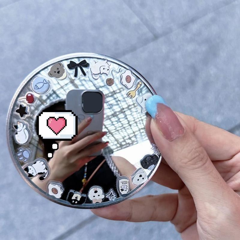 Convex Mirror With Stickers Travel Mirror Photo Props Makeup Mirrors Portable Round Mirrors Wide Angle Mirror To Photograph