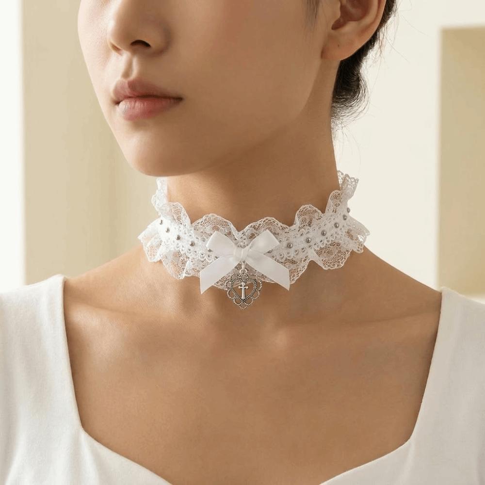 Love Heart Lolita Choker Y2K Cosplay Necklace Sweet Lace Necklace Anime Role Play