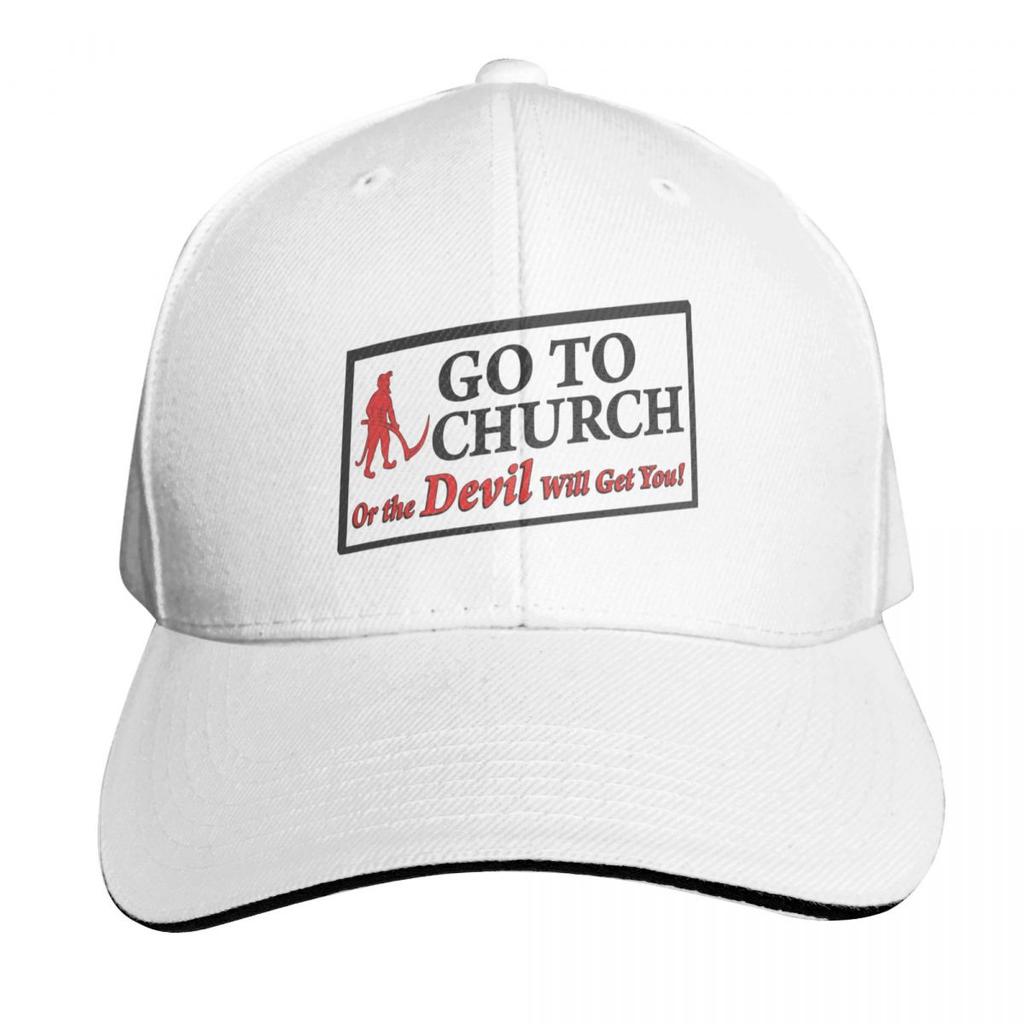 Go To Church Or The Devil Will Get You Baseball Cap Sun Cap Brand Unisex cap winter hats for Unisex Bobble Hat Unisex Golf Wear Womens