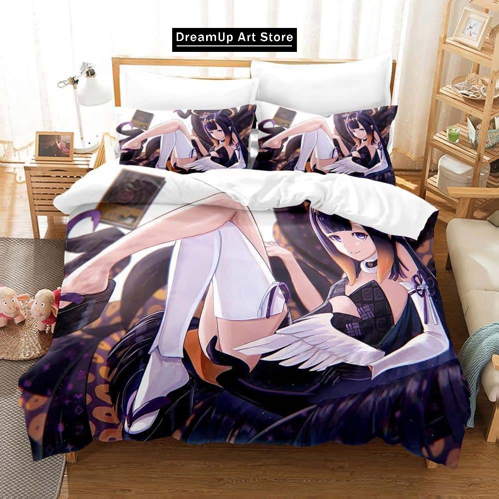 3D Print Fashion Anime Ninomae Ina'nis-in Bedding Set Boys Girls Twin Queen Full Size Duvet Cover Pillowcase Bed Adult Bedroom