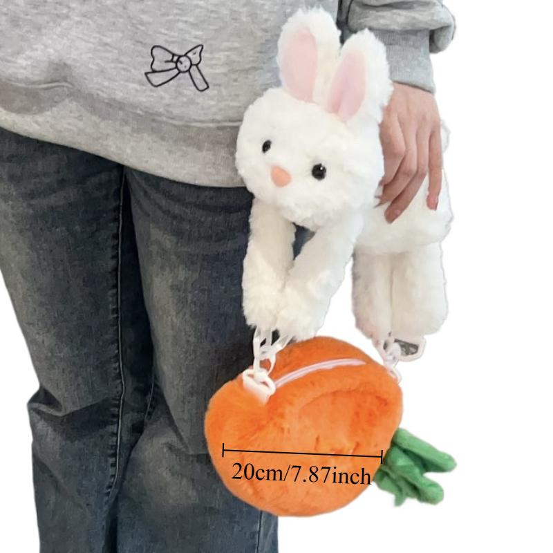 Rabbit Plush Toy Fluffy Carrot Shoulder Bag Cute Things Kawaii Cartoon Animal Plushie Doll Holiday All Match Bag Birthday Gift