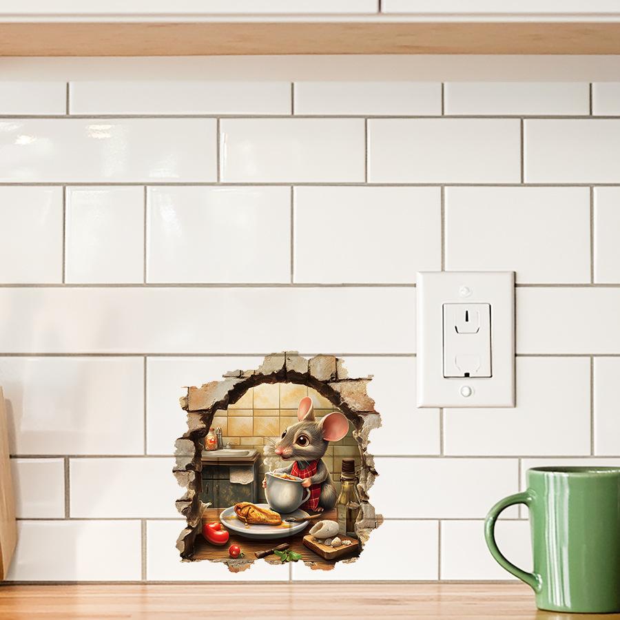 Three-dimensional Wall-breaking Rat Kitchen Wall Stickers for Kitchen Wall Decoration