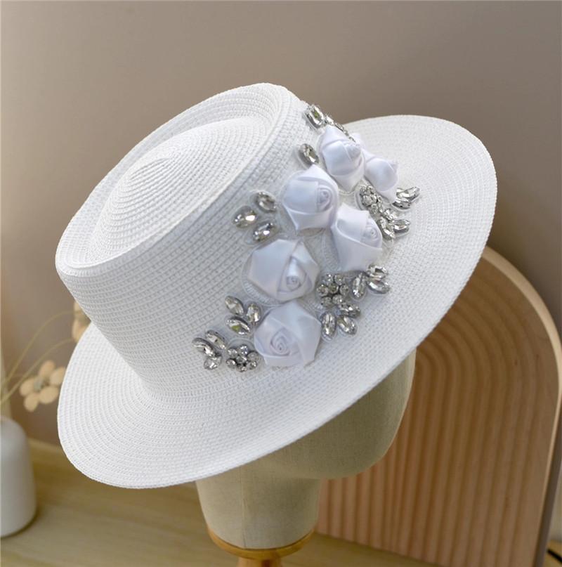 Garden Supplies My Women's White 202507-Shi Chic Ins Summer Rose Flower Dirll Paper Grass Britain Grace Lady Fedoras Cap Leisure Panama Hat 57Cm