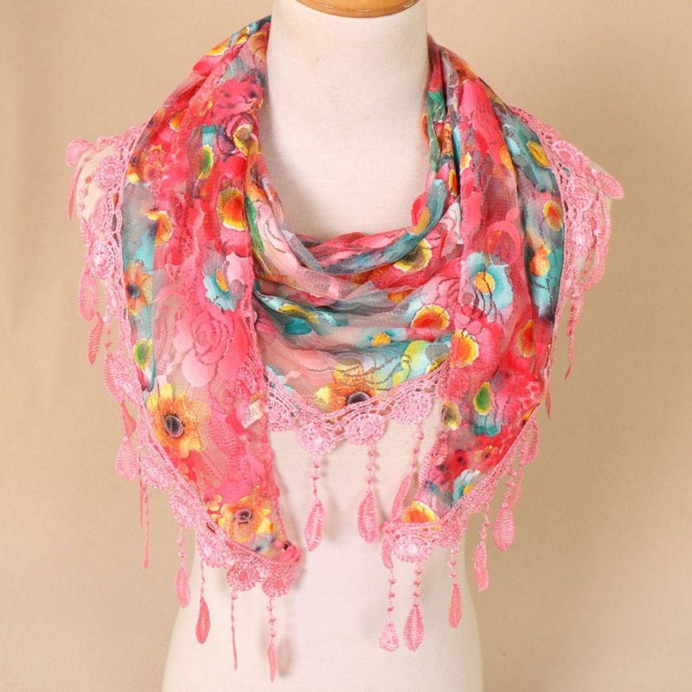 with Tassel Printed  Wraps Sun Protection Flower Triangle Headband Bohemia Lace Scarf  Four Seasons