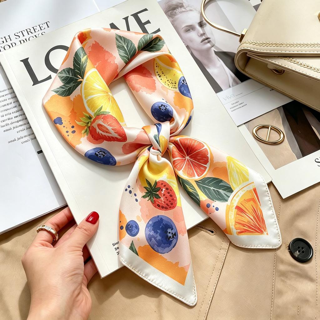 Autumn and winter Maillard cashew square scarf silk scarf women's shirt versatile neck small scarf tied hair decorative scarf