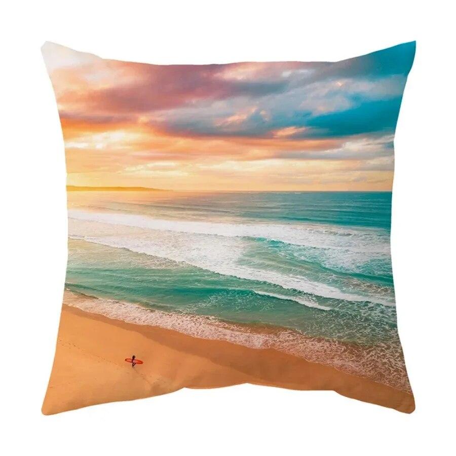 Office Sofa Cushion Summer Vacation Beach Scenery Decoration Cover Luxury Home Decoration Cushion Cover