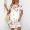 Moda Donna Grazioso Bellissimo Stampa Fiori e Erba Estate Primavera Manica Corta Girocollo Abiti Casual