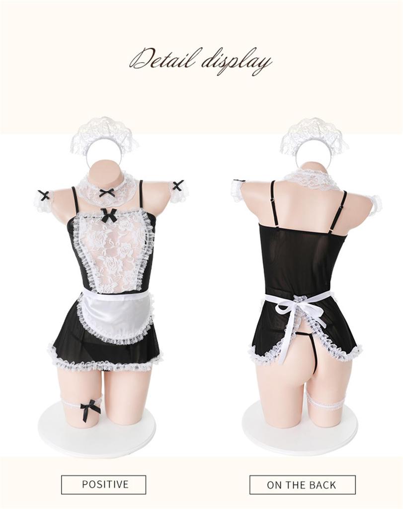 Maid Uniform Cosplay One Piece Sexy Large Size Plus Size XL 3XL 5XL Erotic Ecchi Apron Cute Moe Set Disguise Underwear Cute Uniform Headband Lace Cute