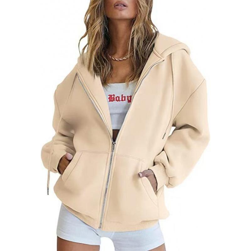 2025 Unisex Fleece Hooded Cardigan Sweatshirt - Solid Color Sports Top for Autumn/Winter