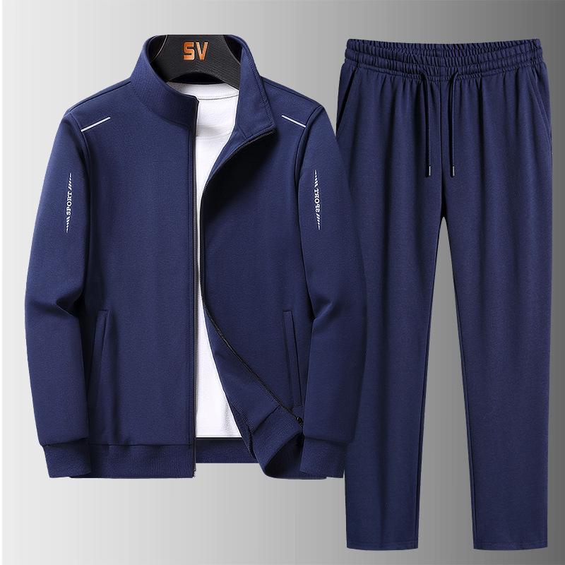 Plus Size Men's Casual Three-Piece Sports Jacket Set for Middle-Aged and Elderly - Loose Fit Sweatshirt for Spring and Autumn