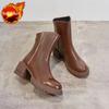 Fashion Ankle Boots for Women Fleece-Lined Leather Warm Round Toe Booties Chic and Elegant High Quality Fashion 2025 Woman Short Shoes