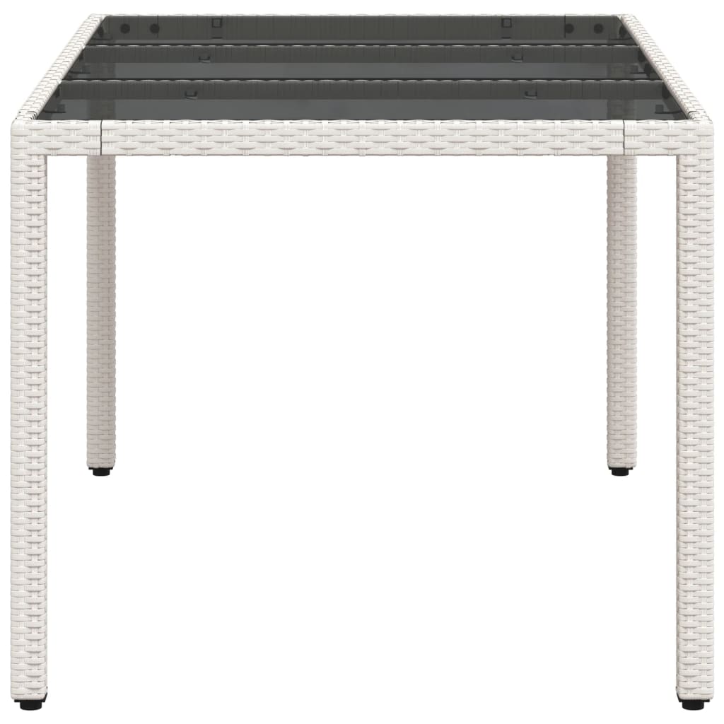 Garden Table with Glass Top White 150 x 90 x 75 cm Poly Rattan
