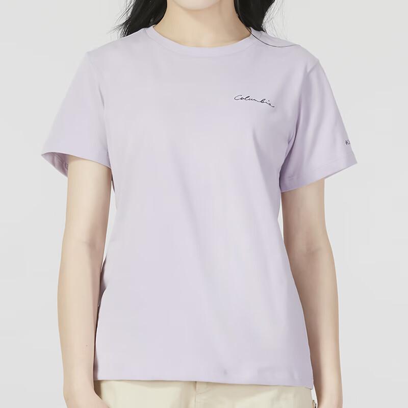 Columbia Solid Color Round Neck Pullover Short Sleeve T-Shirt Women tops Light-Purple AR7427-584