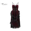 Women Cosplay Dress Dark Style Halloween Party Costume Lace Patchwork Irregular Hem Sleeveless Tight Waist Ruffles Adjustable Waistline Straps