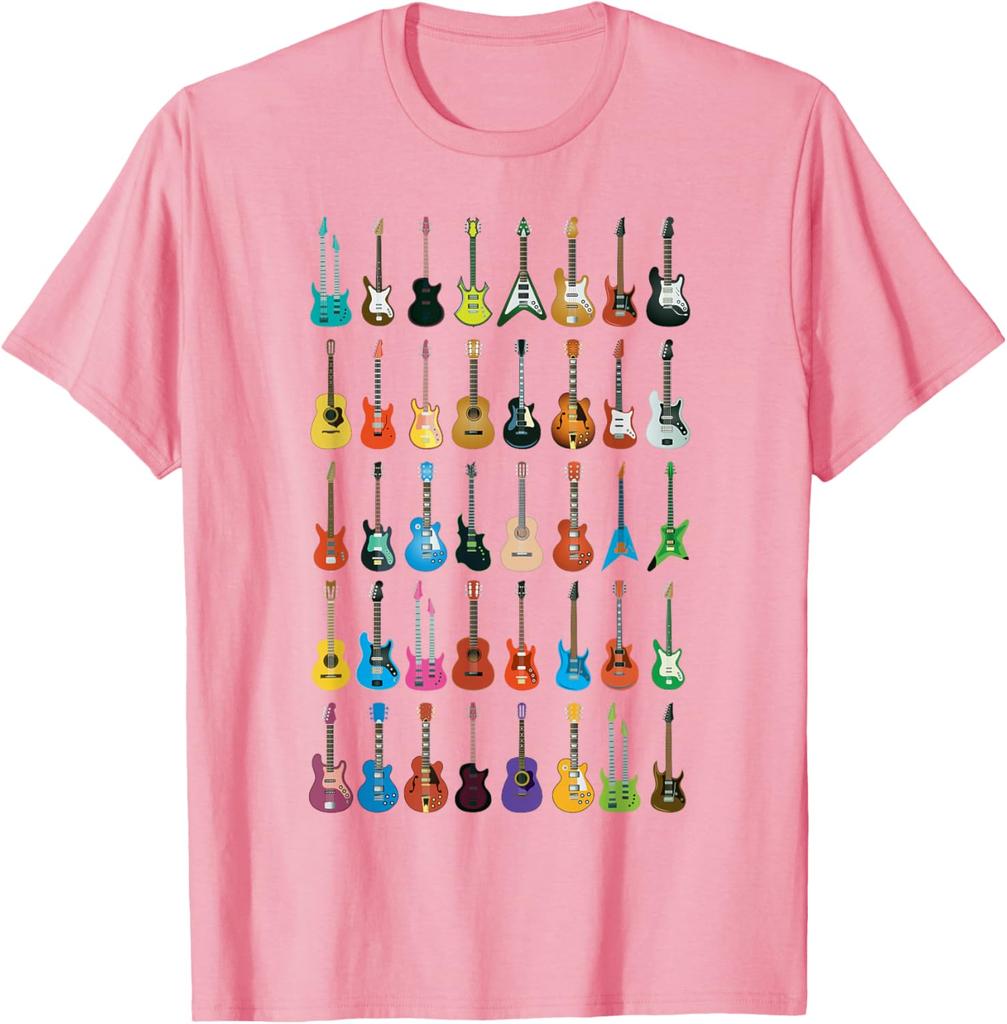 Guitar Collection Graphic Tee Music Lover Gift Short Sleeve Casual Cotton T-Shirt for Men