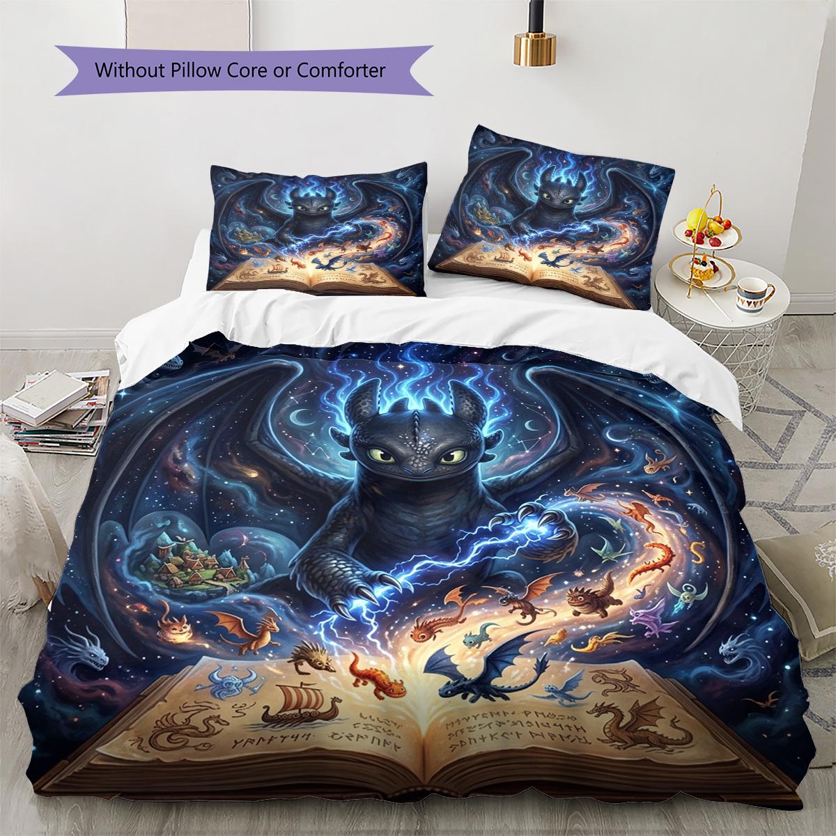 

Toothless Night Fury Pattern Bedding Quilt Set Quilt Cover Pillowcase Home Decoration Birthday Gift (1 * duvet cover + 2 * pillowcase, without core) 135x200cm